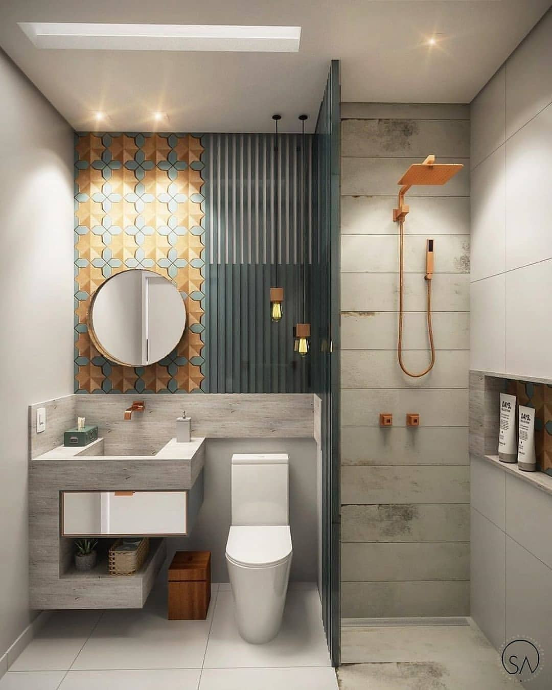 desain interior kamar mandi minimalis dengan keramik warna