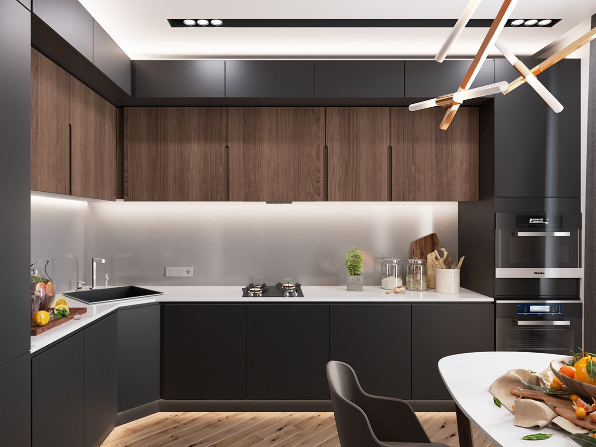 minimalist kitchen designs decorated with a wooden accent