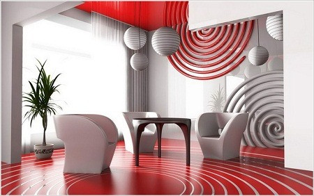 inspirasi desain interior ruangan warna merah, abu-abu ...