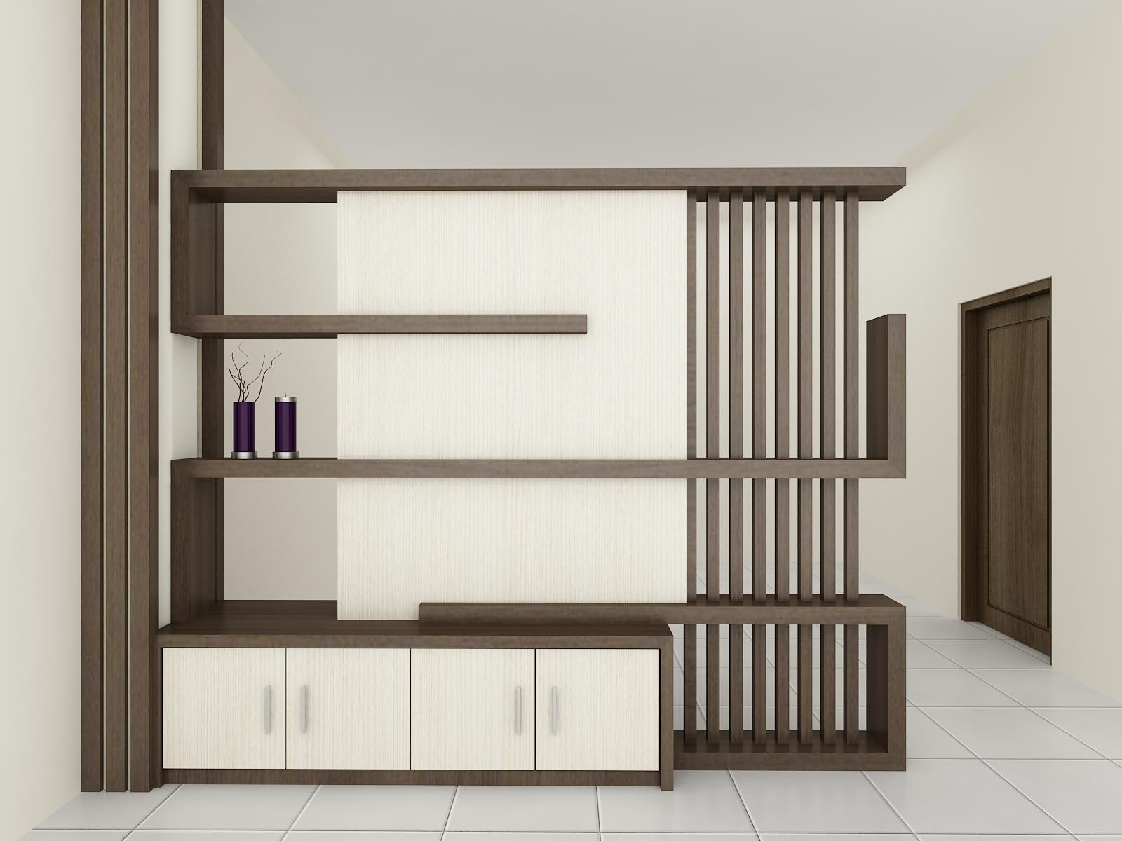 desain lemari pembatas ruang tamu dan ruang keluarga ...